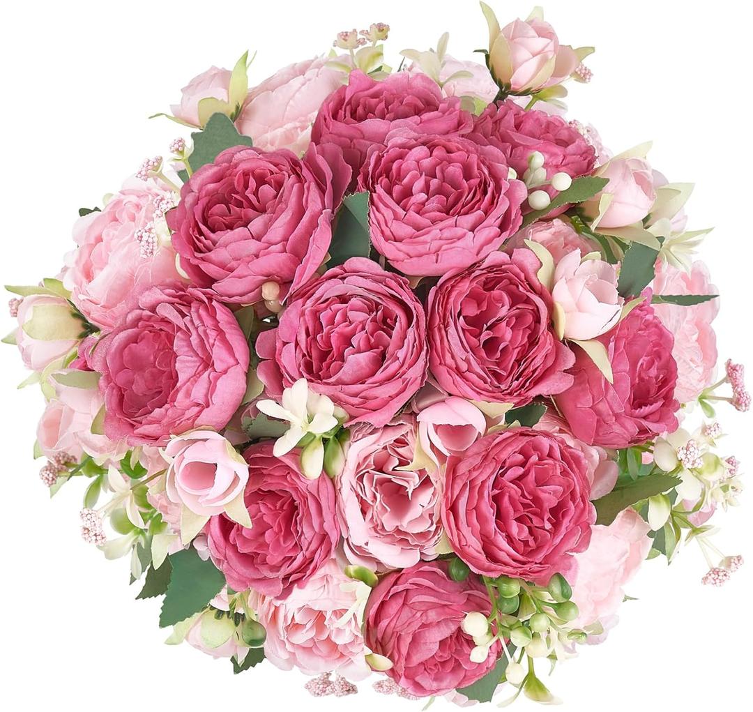 Mkono Peonies Artificial Flowers, Small Silk Flowers for Home Decor Indoor Fake Bouquet Faux Floral Arrangements Dining Table Centerpieces for Kitchen Party Decor Mixed Pink