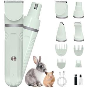 Lyrzzey Guinea Pig & Rabbit Grooming Kit 2 in 1 – Cordless Hair Clipper & Nail Grinder for Small Animals– Low-Noise Rechargeable Nail Clippers Electric - Green