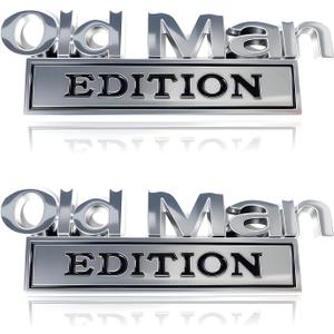 2 Pcs Old Man Edition 3D Metal Car Emblem Badge, Zinc Alloy Fender Tailgate Decal for Car, Waterproof Nameplate Sticker (Black & Red)