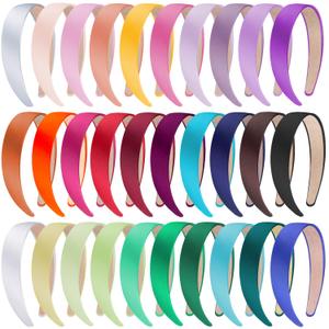 SIQUK 30 Pieces Satin Headbands 1 Inch Hard Headband Non-slip Colorful Headband DIY Hair Headbands for Women (Multicolor)
