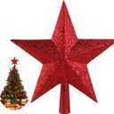 9 inch Treasures Red Glittered Mini Star Christmas Tree Topper
