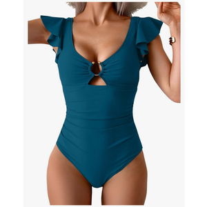 Eomenie Women's One Piece Swimsuit Tummy Control Bathing Suit Cutout Ruffle Slimming Swim Suit, M
