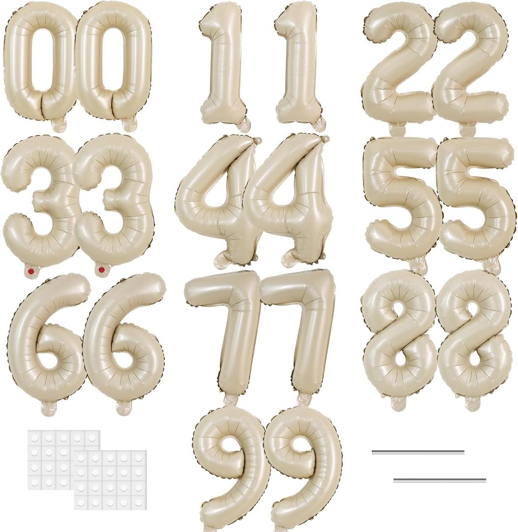 TONIFUL Number Balloons 16 Inch Caramel 2 Set 0-9 Number Mylar Foil Balloons 20 Pcs Custom digitalal for 2026 New Year Eve Birthday Party Engagement Graduations Anniversary Baby Shower Decor