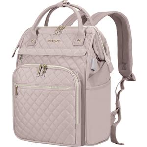 EMPSIGN 17 Inch Laptop Backpack for Women, Work Business Travel Computer College Bags, Large Capacity Water-repellent Quilted Casual Daypack with USB Port, Dusty Pink