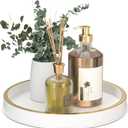 HGF Bathroom Tray for Sponge and Soap, 10 Inch Metal Iron Round Decorative Tray for Kitchen Counter Sink Countertop Organizer, Perfume Candle Vanity Trays for Bathroom Decor, White Brushed Gold