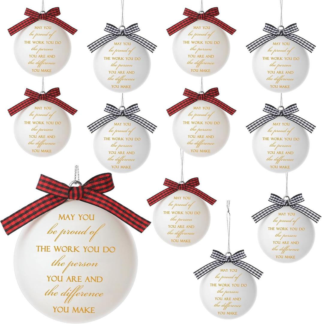 Syhood 12 Pcs Christmas Appreciation Gifts for Coworkers Employee White Christmas Balls Ornaments May You Be Proud of The Work You Do Xmas Tree Hanging Ornaments for Staff Nurse Teacher Office Decor