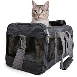 Sherpa Pet Carrier Airline Approved with Spring Wire Frame - Cat Carrier and Dog Carriers for Airline Travel and Vet Visits, Mesh Ventilation, Locking Zippers - Charcoal Grey, Large