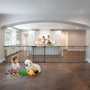 150" Extra Wide Baby Gate, Play Yard Child Safety Gate, Dog Gates with Auto-Close Door, Double Locking System for The House Doorways, Fireplace, Kitchen, 6-Panels, 30" Tall