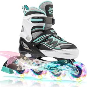 2PM SPORTS Cytia Pink Girls Adjustable Illuminating Inline Skates with Light up Wheels, Fun Flashing Beginner Roller Skates for Kids (Medium - Big Kid (13C-3 US), Mint)