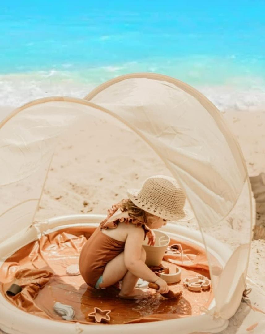 Beach Pool- Kiddie Pool - 3 Water Filling Bags- 1 Large and 2 Small- Todler Baby Beach Pool- Beach Toys (Sand (W/Shade))
