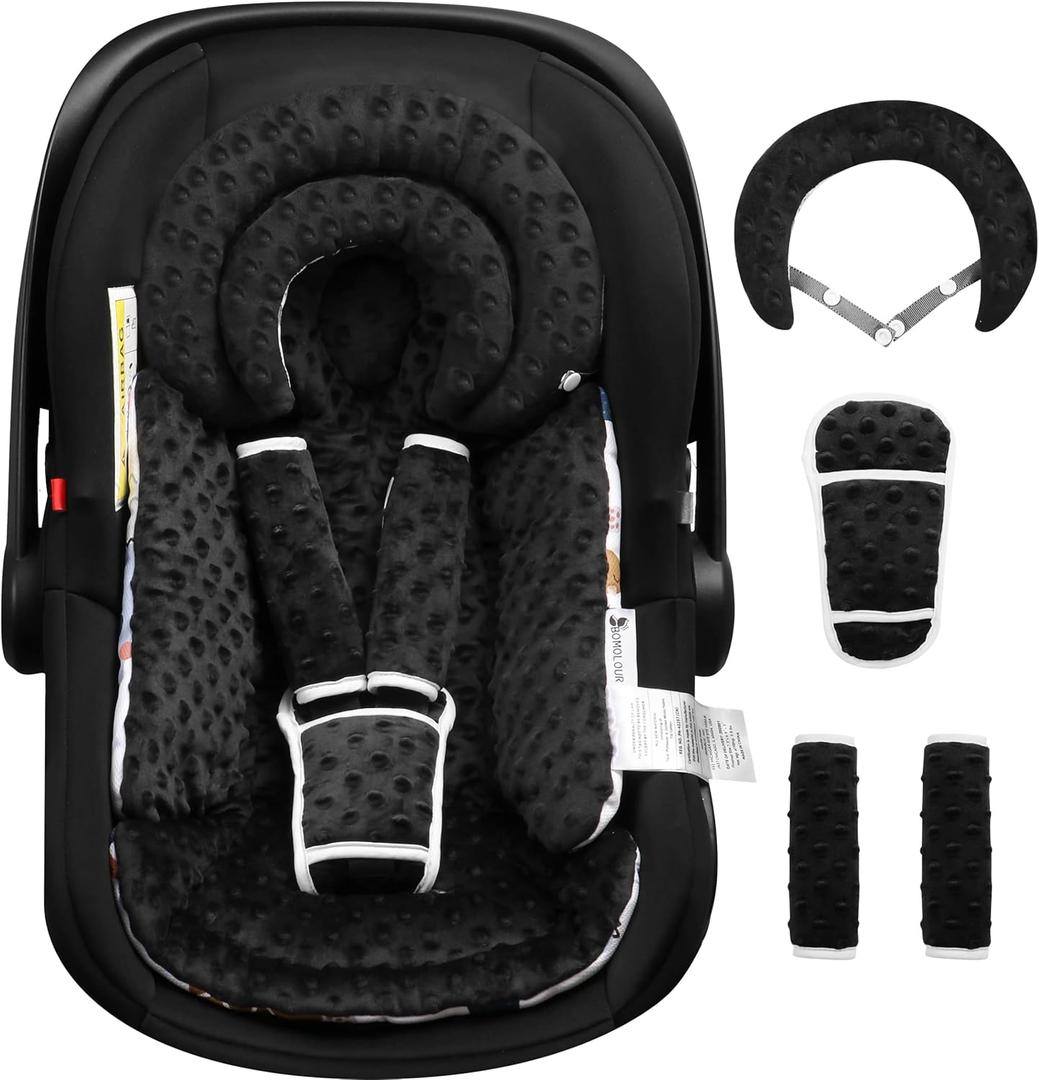 BOMOLOUR Infant Car Seat Insert with Removable Cushion for Baby Preemie Newborn Infant, Reversible carseat Insert Head Body Support Fits for Stroller, Baby Swing, Rocker, Bouncer, Bassinet - Black
