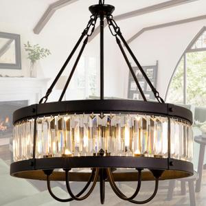 Black Farmhouse Crystal Chandeliers for Dining Room Light Fixture, 21.65inch