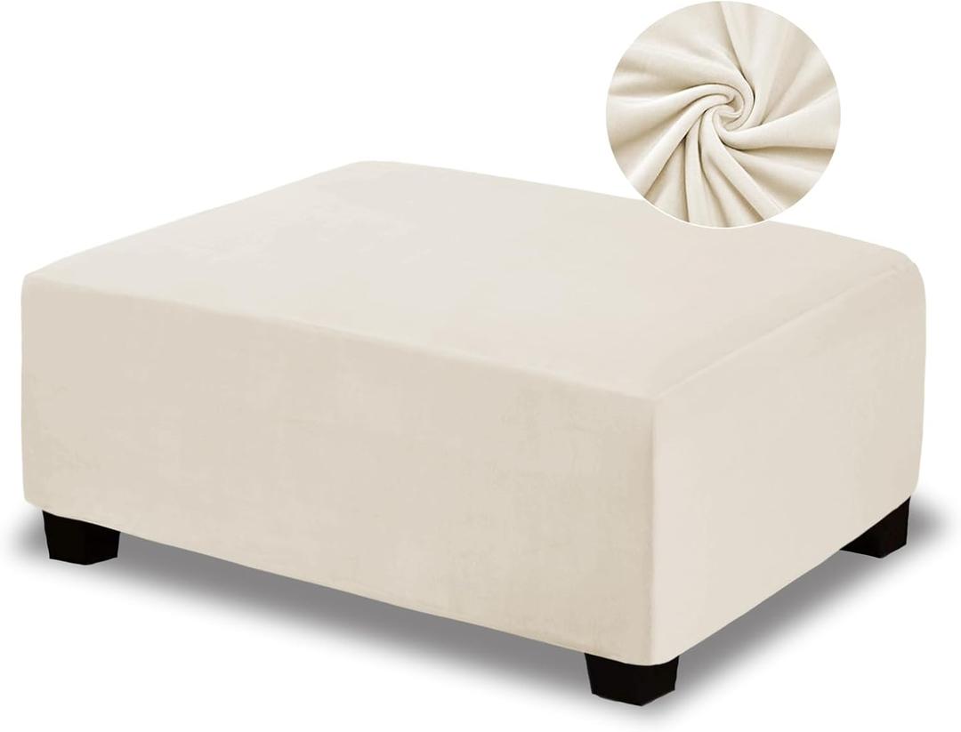 NeColorLife Velvet Ottoman Cover Rectangle Storage Ottoman Slipcover Thick Stretchable Footrest Stool Covers with Elastic Band (Medium Size,Cream (with Warm Undertones)) (M Length: 27"-34",Width: 31"-40")