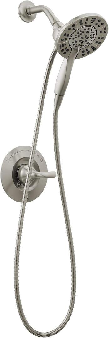 Delta Arvo 14 Series Brushed Nickel Shower Faucet Set with In2ition 2-in-1 Dual Shower Head with HandHeld Spray Combo, Valve Trim Kit, SpotShield Stainless 142840-SP-I (Valve Included)
