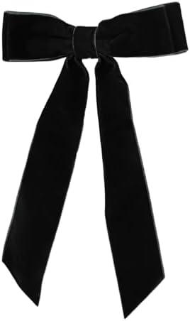 6 inch Hair Bow Velvet Hair Clip with Tails 6 pack Pearls (Black)