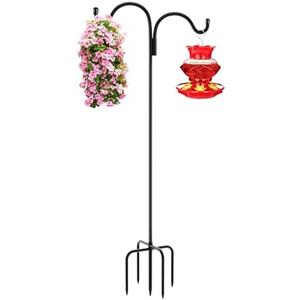 Gtongoko Double Shepherds Hook for Outdoor, 60 Inch Bird Feeder Pole with 5 Prongs Base, 5/8 Inch Thick Heavy Duty Adjustable Garden Hook for Hanging Plant, Lantern, Hummingbird Feeder, 1 Pack : Patio, Lawn & Garden