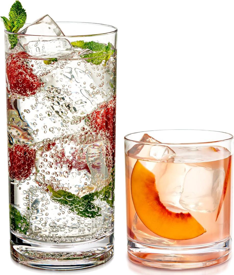 Elegant Acrylic Drinking Glasses [Set of 16] Attractive Clear Plastic Tumblers - Unbreakable Drinkware Set Ideal for Indoor and Outdoor - Kid Friendly