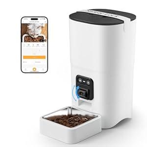 PAPIFEED Automatic Cat Feeder 6L 2.4G WiFi Smart Pet Feeder with Camera & Two-Way Audio, Adjustable Angle, Easy to Clean Detachable Feeding Schedule 1-10 Meals Per Day for Cats & Small Dogs - White