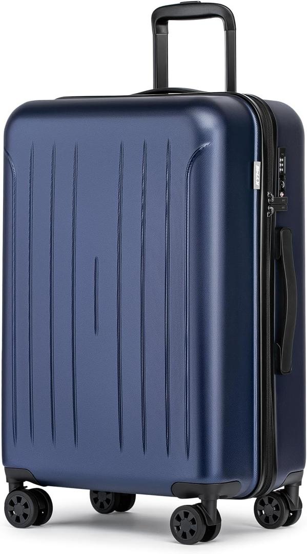 KYME 24-Inch Medium Luggage with Dual 360 Spinner Wheels Hardshell Checked TSA Approved Suitcase for Lightweight Travel (Navy Blue, 24" Checked)