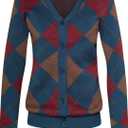 GRACE KARIN Womens Cardigan Sweater Fall Fashion Long Sleeve Argyle Sweater V Neck Button Up Cardigan Preppy Winter Clothes S