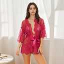 dream love Women Kimono Robe Floral Lace Babydoll Lingerie Sheer Mesh Nightgown S-XXL (S)