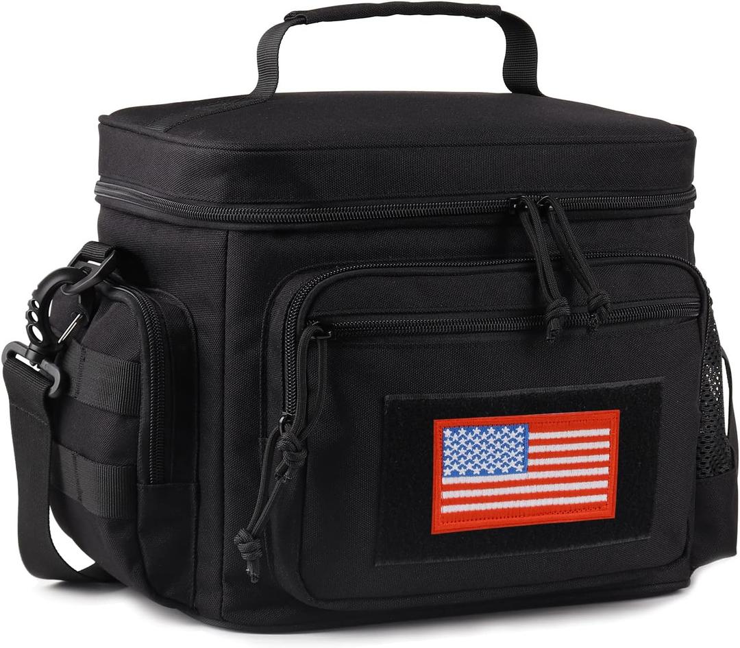 Lunch Box for Men, Tactical Lunch Bag MOLLE Webbing Leakproof Insulated Large Lunch Cooler Women Adult Meal with Adjustable Shoulder Strap Durable Lunch Pail(Black) (Medium)