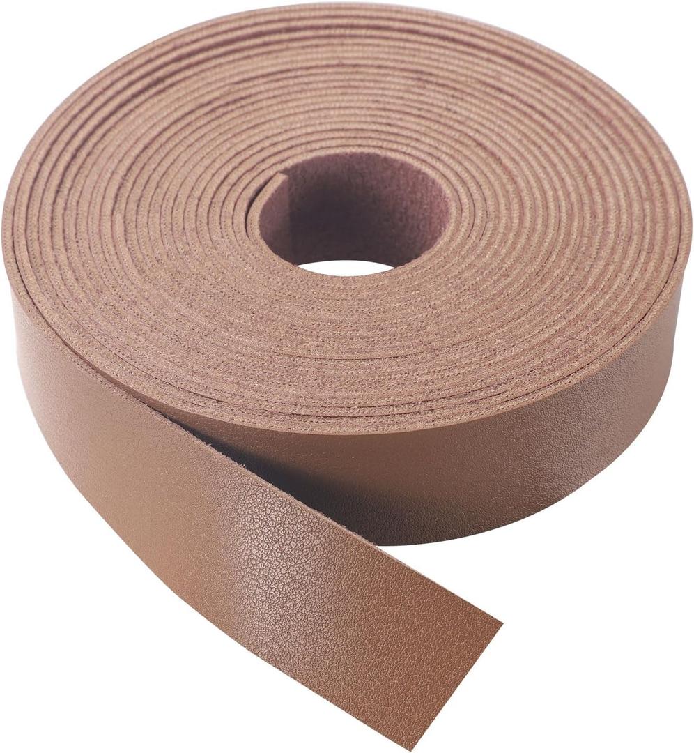 CDY Soft Faux Leather Strap: 1 Inch Wide 200 Inches Long Leather Strip 2mm for DIY Craft Projects Thick Very Suitable for Traction Ropes Bag Straps (Light Brown)