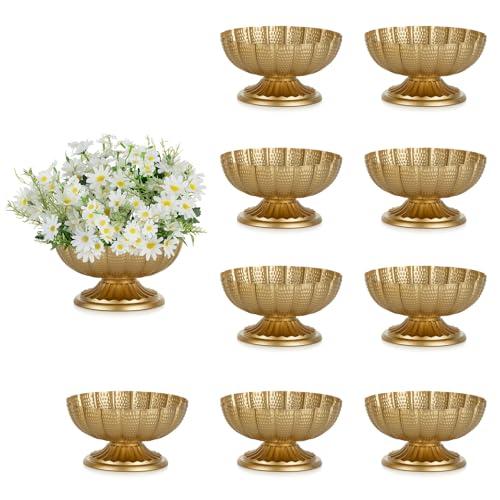 NUPTIO Small Gold Vases for Centerpieces: Brass Compote Vases for Flowers - Metal Pedestal Bowl Decor for Wedding Table Home Set of 10