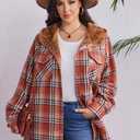 IN'VOLAND Plus Size Women Flannel Plaid Shacket Jacket Long Sleeve Button Down Fleece Hooded Jackets Fall Winter Coat (Gz688)