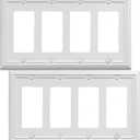 Quadruple Decorator Light Switch Cover Adler Metal Wall Plate, 2-Pack White 4 Gang Quadruple Rocker, for Receptacle Dimmer Switch GFCI Outlet, Switch Cover Decorative Wallplate, Durable