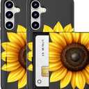 Compatible for Samsung Galaxy S23+ Plus Case with Card Holder Cute - Kawaii Design Military-Grade Drop Protection Rugged Wallet Cases for Women (Black Yellow Sunflower Art)