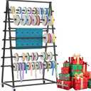 Tredre Ribbon Organizer Storage Rack, 15 Tier Metal Holder for Craft Room & Gift Wrapping  Double-Sided Vinyl Roll Display, Ideal for Ribbon, Scarves, Ties, Belts & Towels (Black)