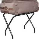 King's Brand Furniture-Black Metal Foldable Luggage Rack Stand with Nylon Belts