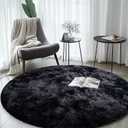 Round Shag Area Rugs for Living Room,Tie Dye Black Grey Soft Fuzzy Carpet,5'X5'Round Plush Rugs,Upgrade Anti-Skid Modern Furry Rugs Fluffy Carpets for Kids Room Tie Dye Black Grey 5Ft