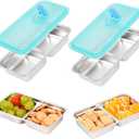 2Pcs Grab and Go Snack Containers Stainless Steel, Reusable Double Compartment Food Storage, Condiment Container with Lids - Perfect for Snacks, Dips, Travel, Camping & Takeout