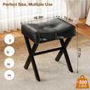 Memobarco 18-Inch Leather Vanity Stool Chair, Vanity Bench with Metal X-Leg, Ottoman Accent Stool with Thick Padded Saddle Seat, Black