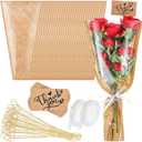 Gilprop 100 Packs 16.5'' Flower Wrapping Bags Kraft Paper Floral Packing Sleeves with Floral Card Holder Picks Ribbons and Thank You Card Bouquet Flower Wrapping Sleeves for Wedding, Birthday Gift