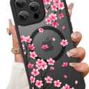 ZIYE Magnetic Case for iPhone 15 Pro 6.1 Inch [Compatible with MagSafe] Hard PC and Soft TPU Case with Cherry Blossom Pink Floral Anti-Scratch Shockproof Protection Phone Cover for Women