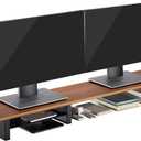 Walnut Monitor Stand for Desk (44 Inch) Large Monitor Stands for 2 Monitors, Desk Shelf for Top of Desk Walnut Monitor Shelf
