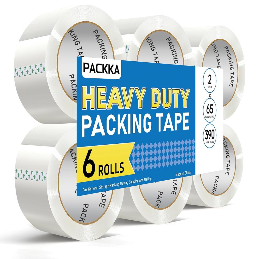 Clear Packing Tape, Heavy Duty Packaging Tape Refills 6 Rolls, 2 inch x 65 Yards, Shipping Tape Box Tape Mailing Tape for Shipping Packaging Moving Sealing and Storage