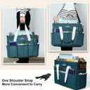 JJRING Craft Organizer Tote Bag, Large Art Storage Caddy with Multiple Pockets, Bluish Green Sewing Bag for Art, Craft, Scrapbooking, School, Medical, and Office Supplies Storage