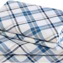 Comfort Spaces Cotton Flannel Sheets Queen Size, Ultra Soft Flannel Sheet Set with 14" Elastic Pocket Fits up to 16" Mattress, Plaid Print Warm Flannel Bedding, Blue Plaid 4 Piece
