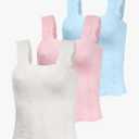 Women's Square Neck Seamless Wide Strap Crop Tank Tops,Slim Fit Flower Lettuce Trim Crop Cami Tops, Love Letter Cami, M