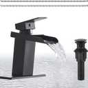Homevacious Black Bathroom Faucet Waterfall Single Hole Bathroom Faucet with Pop Up Drain Assembly and Deck Plate Modern Single Handle Vanity Faucets Basin Lavatory RV Mixer Tap Commercial