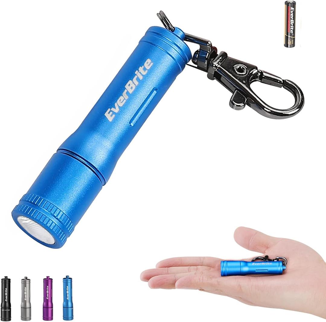 EverBrite Keychain LED Flashlight Mini Bright Key Ring Portable Pocket Torch for EDC, Party Favors, Night Reading, Camping, Power Outage, Emergency, AAA Battery Included, Blue