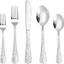 Runfly Vintage Carved Stainless Steel 20 Pieces Flatware Set, Silverware Set, Modern Embossed Cutlery Set Utensils Including Fork Spoon and Knife
