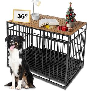 Dog Crate Topper Metal with Magnets for 36 Inch Crate - Aluminum Foldable Dog Kennel Topper Decorative Storage Pet Crate Table Walnut (Only Topper)