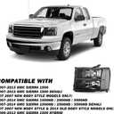 Headlight Assembly Compatible with 2007 2008 2009 2010 2011 2012 2013 GMC Sierra 1500, 07-14 GMC Sierra 2500HD/3500HD, Black Housing Clear Corner