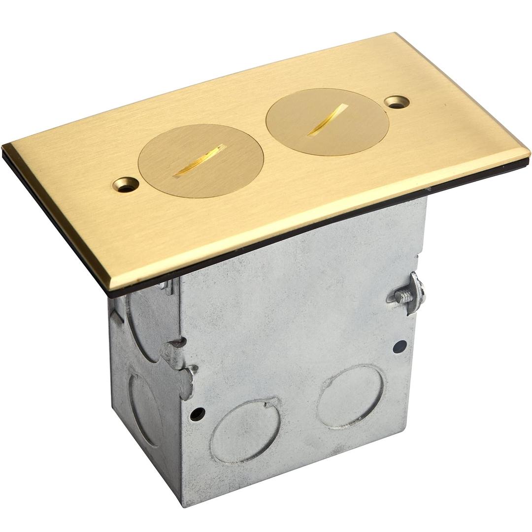 ENERLITES Screw Cap Cover Floor Box kit, 5 x 2.8 1-Gang, 20A Tamper-Weather Resistant Duplex Receptacle Outlet, Watertight Gasket, Corrosive Resistant, UL Listed, 975506-C, Brass