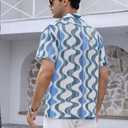 Mens Lace Shirt Short Sleeve Beach Button Down Shirt,Blue Wave,XL (Blue, XL)